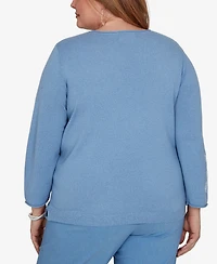 Alfred Dunner Plus Provence Lacey Floral Embroidered Sweater