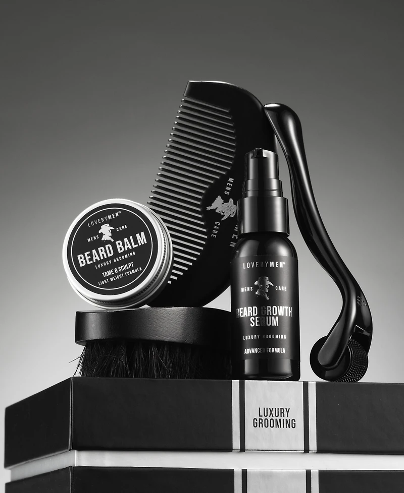 Lovery Men Beard Growth Gift Set for Men - 6pc Beard Care Set