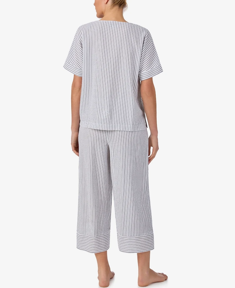Dkny Women's Seersucker Dolman Short-Sleeve Top & Cropped Pants Pajama Set, 2-Piece Set