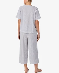 Dkny Women's Seersucker Dolman Short-Sleeve Top & Cropped Pants Pajama Set, 2-Piece Set