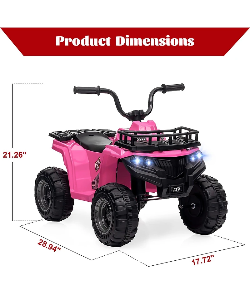 homfan 12V Electric Ride-On Atv Quad – High and Low Speed, Treaded Tires, Rubber Handles, Led Lights – Perfect Outdoor Gift