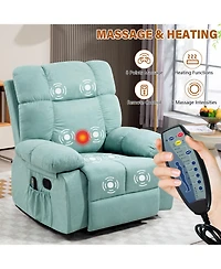 Dyhome Manual Recliner Chair with Heat and Massage, Upholstered Lounge Sofa Retractable Footrest, Side Storage Pockets