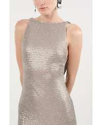 Nocturne Women's Sequin Open Back Maxi Dress