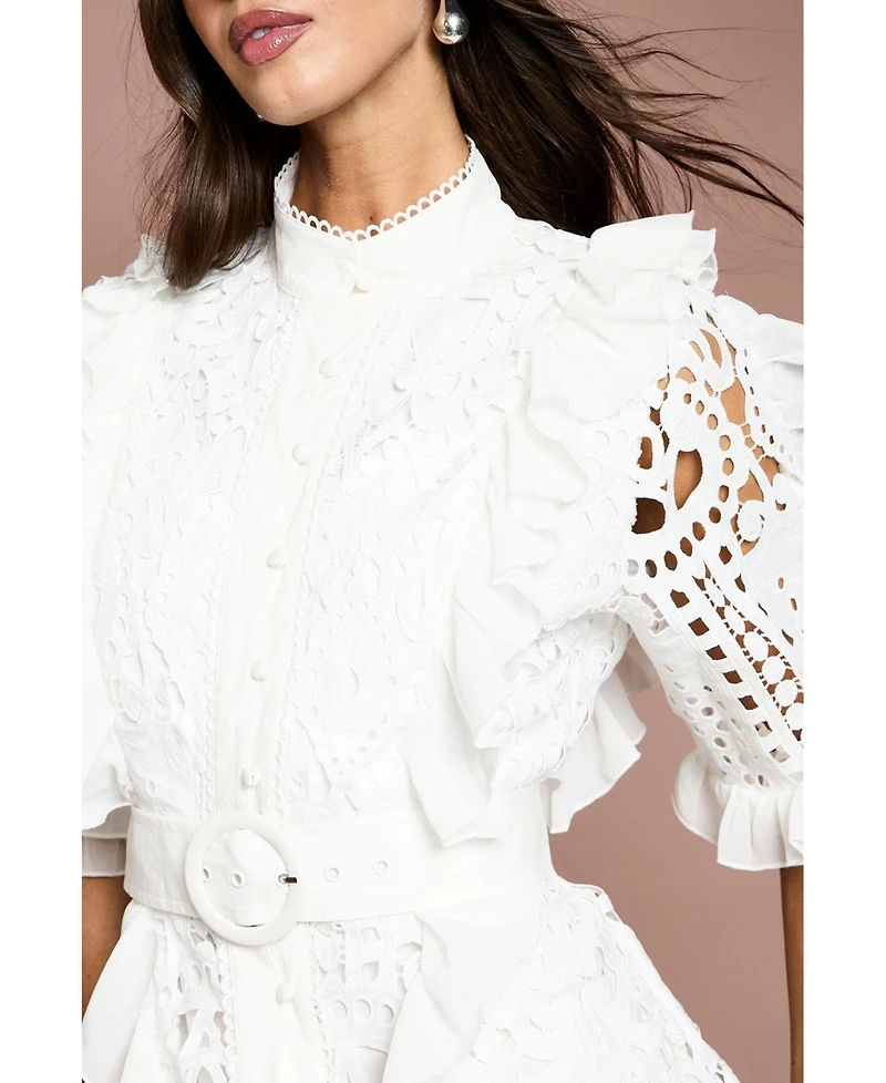 Coast Women's Lace-Ruffle Belted Midi Dress