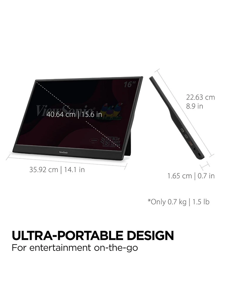 ViewSonic VA1653 15.6" Ips Full Hd Portable Usb-c Monitor
