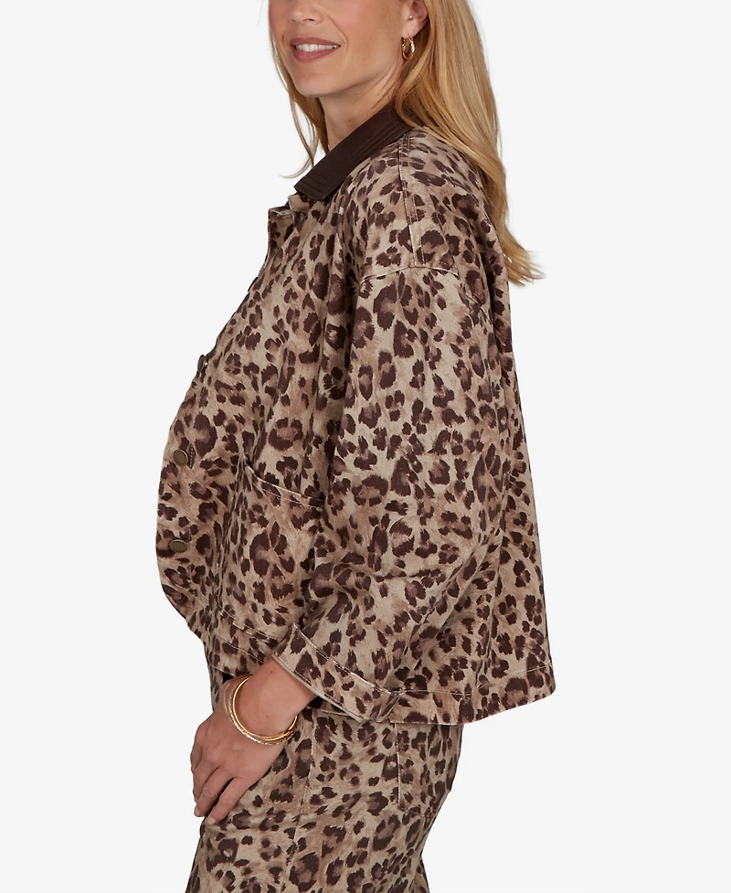Ruby Rd. Petite Cheetah Print Denim Jacket