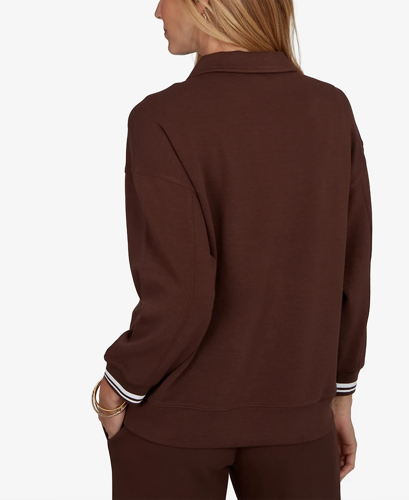 Ruby Rd. Petite Stripe Trim Drawstring Pullover Top