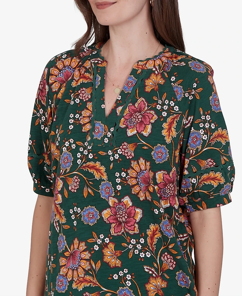 Ruby Rd. Petite Floral Vines Printed Cotton Knit Top