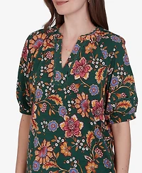 Ruby Rd. Petite Floral Vines Printed Cotton Knit Top