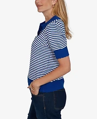 Ruby Rd. Petite Two-Tone Collared Elbow-Sleeve Sweater