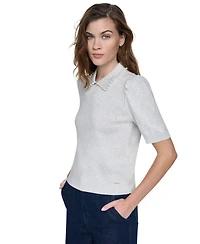 Dkny Jeans Petite Collared Short-Sleeve Sweater