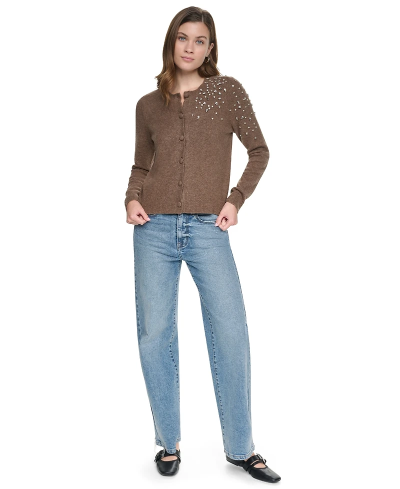 Dkny Jeans Petite Button-Front Jersey Knit Sweater