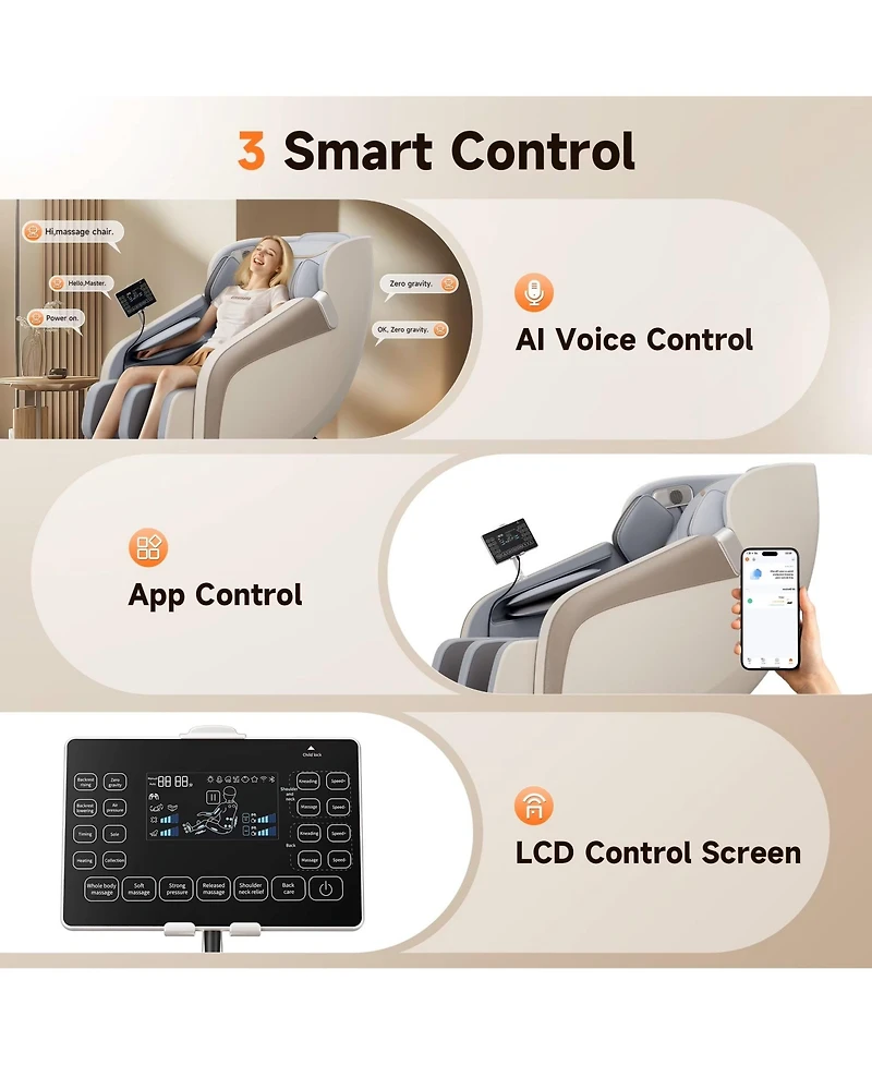 Fed Fitness 4D Massage Chair with Zero Gravity, Heat Therapy, Foot Massage, Airbags, Kneading, Bluetooth & Lcd Touch Control