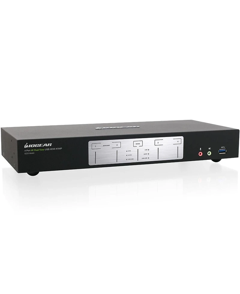 Iogear 4-Port 4K Dual View Kvmp Switch with Hdmi Connection, Usb 3.0 Hub and Audio, Taa