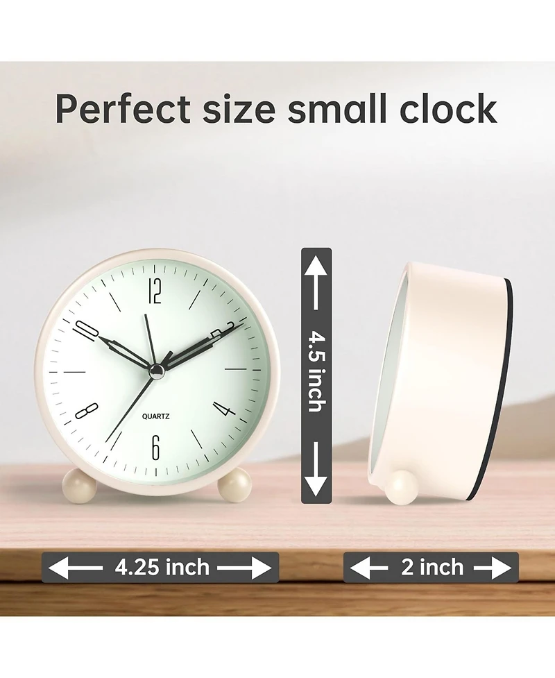 Jall 4 Inch Analog Alarm Clock Silent Sweep Hand Night Light Loud 1x Aa Battery Old Fashioned Decor Great Gift