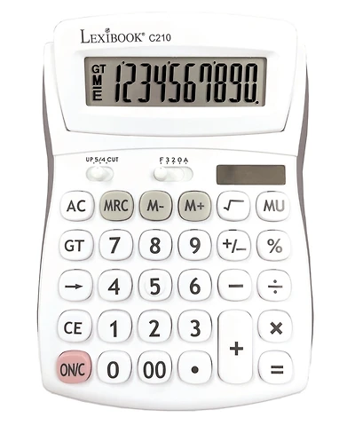 Lexibook, 10-Digit Desktop Calculator with Folding Display, Large Keys, Solar and Battery Powered, C210