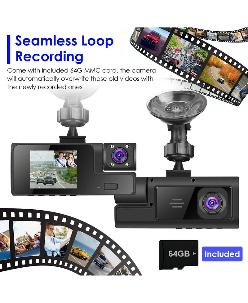 Neewer WiFi Fhd 1080P Car Dash Cam 3 Channels Front Rear Inside Dash Camera with Loop Recording Reversing Visual 170degree(s)