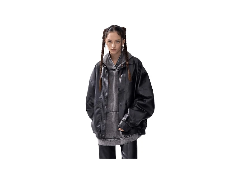 Aelfric Eden Women's Zip Up Ruched Leather Jacket