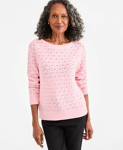 Style & Co Women's Lurex Boatneck Pointelle Sweater, Macy's Exclusive