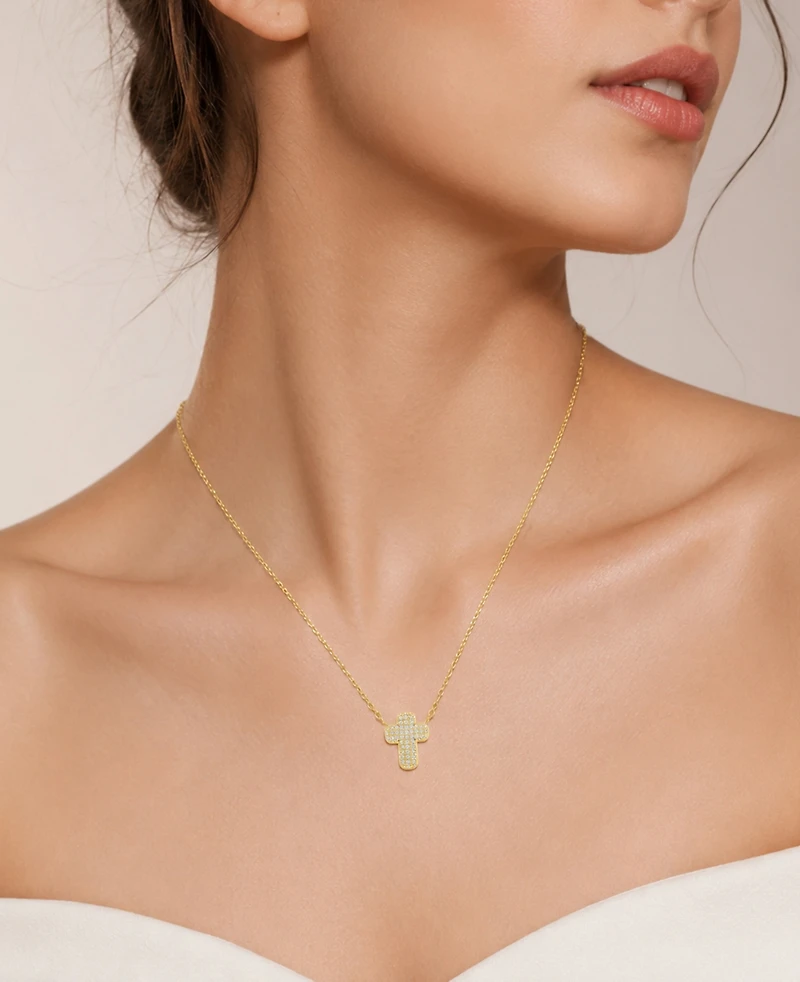 Macy's 14k Gold-Plated Mini Pave Cross Pendant Necklace