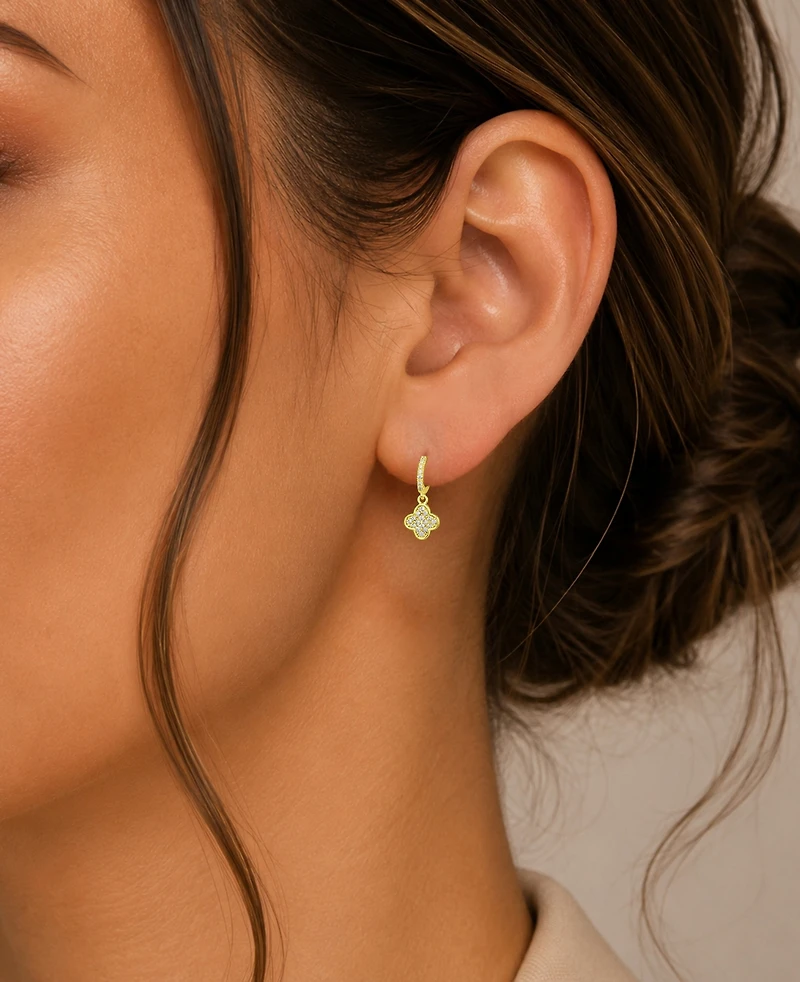 Macy's 14k Gold-Plated Clover Drop J Hoop Earrings