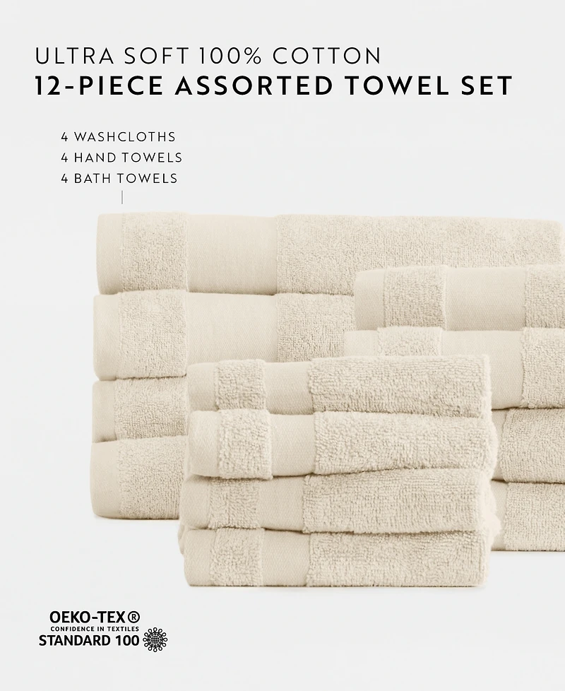 ienjoy Home Assorted 12-Pc. Cotton Bath Towel Set, 54" x 30"