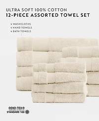 ienjoy Home Assorted 12-Pc. Cotton Bath Towel Set, 54" x 30"