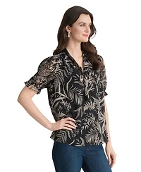 Jones New York Women's Tie-Neck Puff-Sleeve Top