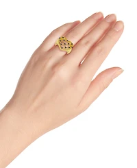 Macy's 14k Gold-Plated Over Brass Round Clear Cubic Zirconia Lattice Heart Shaped Ring