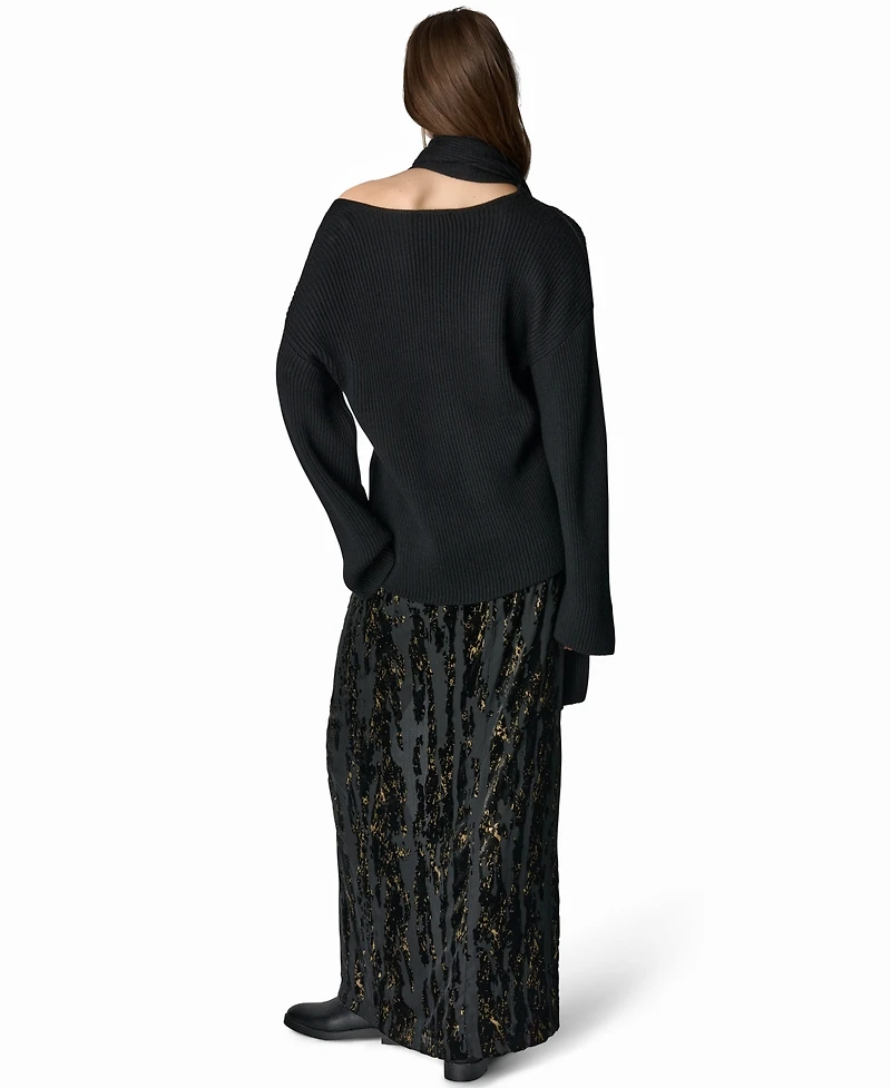 Donna Karan New York Women's Front-Knot Burnout Draped Maxi Skirt