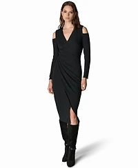Donna Karan New York Women's Long-Sleeve Cold-Shoulder Wrap Midi Dress