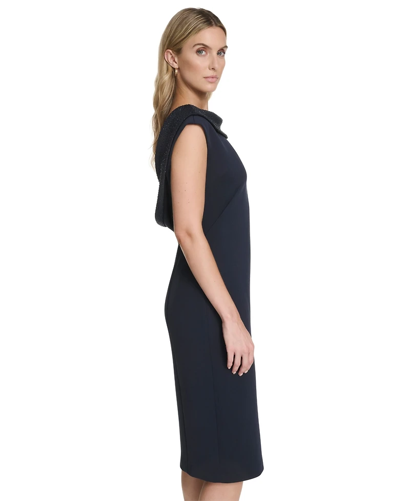 Calvin Klein Women's Rhinestone-Embellished Boat Neck Cowl Back Sheath Dress