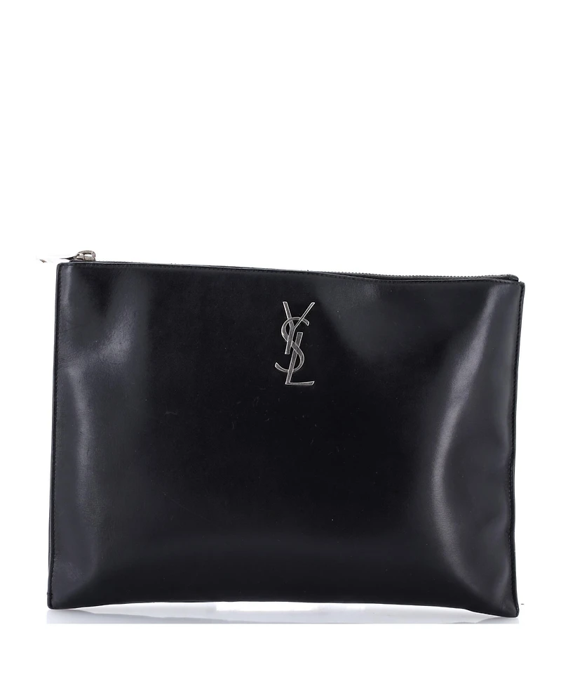 Pre-Owned Saint Laurent Medium Classic Monogram Wristlet Pouch Leather