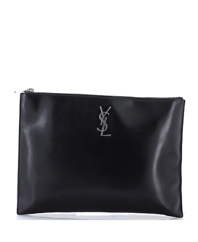 Pre-Owned Saint Laurent Medium Classic Monogram Wristlet Pouch Leather