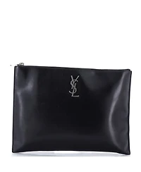 Pre-Owned Saint Laurent Medium Classic Monogram Wristlet Pouch Leather