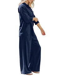Cupshe Women's Soft Dawn Oversized Collared Wide-Leg Shirt and Trouser Set