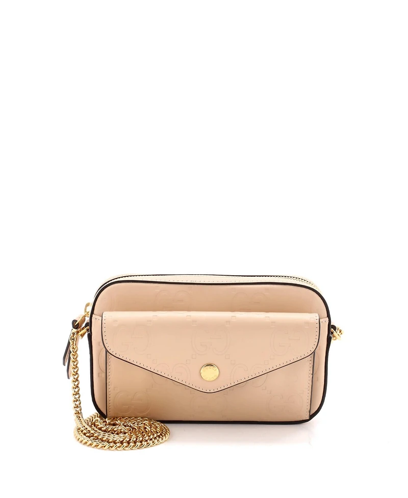 Pre-Owned Gucci Super Mini Front Pocket Chain Shoulder Bag Jumbo Gg Embossed Leather