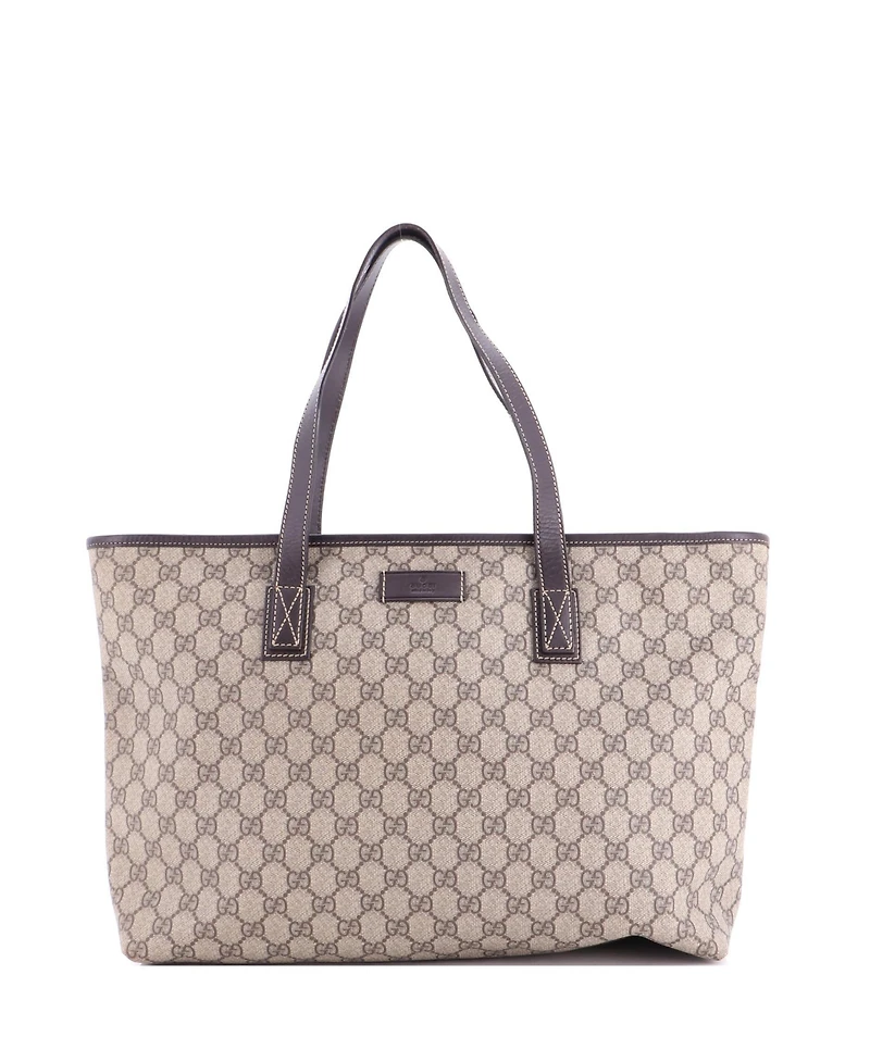 Pre-Owned Gucci Medium Plus Tote Gg Coated Canvas with Leather