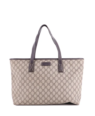 Pre-Owned Gucci Medium Plus Tote Gg Coated Canvas with Leather