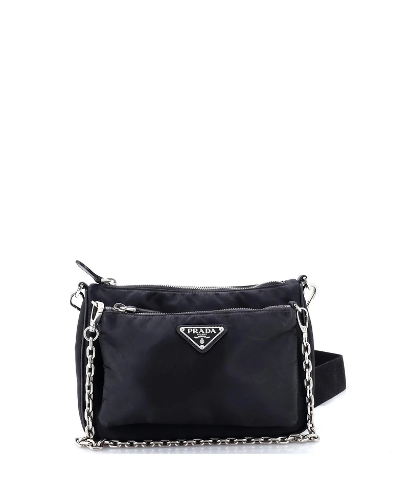 Pre-Owned Prada Small Double Pouch Convertible Crossbody Bag Tessuto