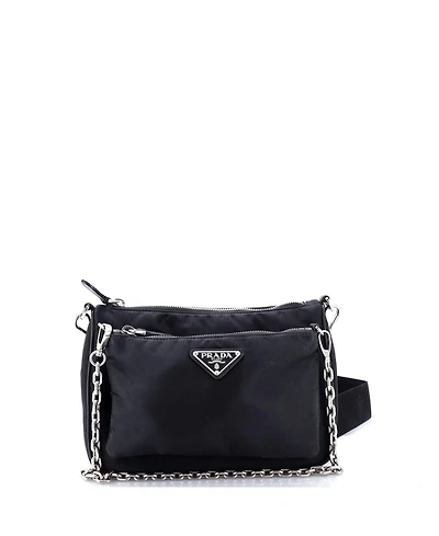 Pre-Owned Prada Small Double Pouch Convertible Crossbody Bag Tessuto