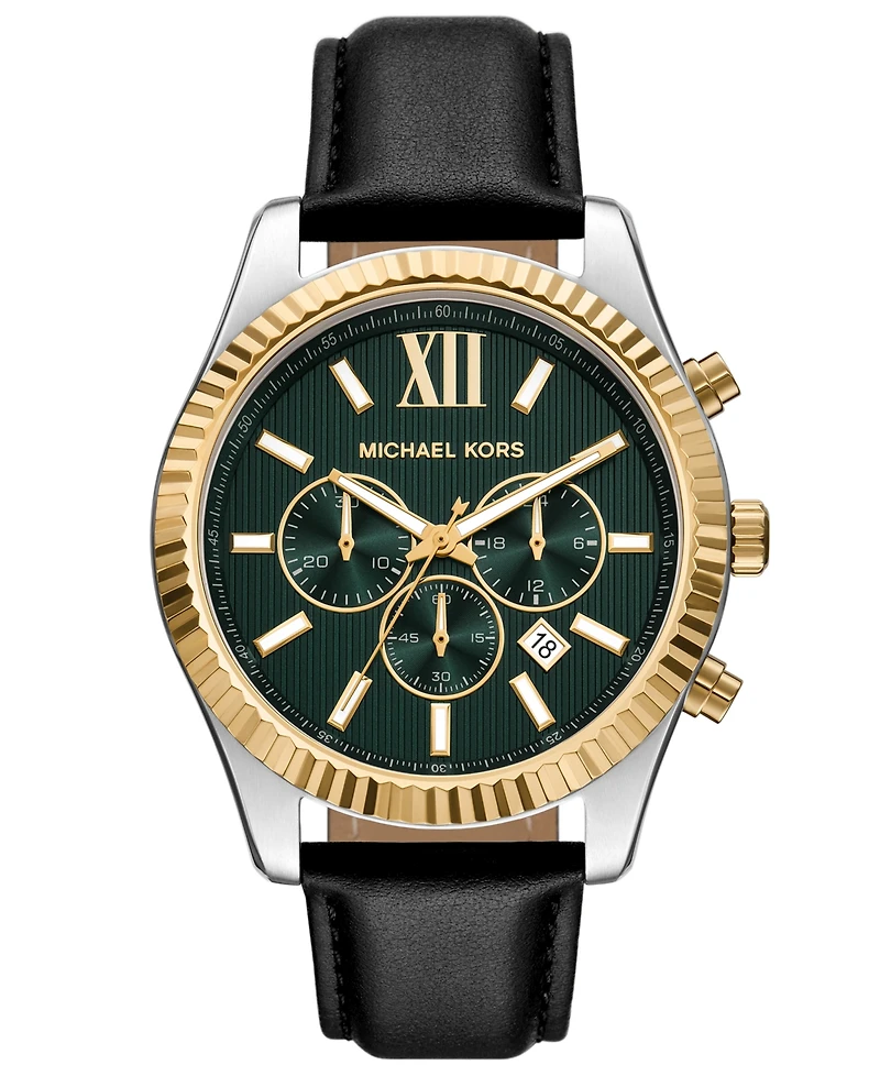Michael Michael Kors Men's Lexington Chronograph Black Leather Watch 44mm