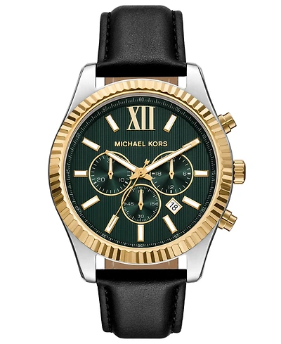 Michael Michael Kors Men's Lexington Chronograph Black Leather Watch 44mm