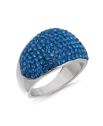 Macy's Pave Crystal Fine Silver-Plated Over Brass Indigo Blue Color Dome Shaped Ring
