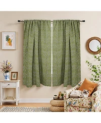 Fabdivine Floral Block Print Rod Pocket Linen Curtain