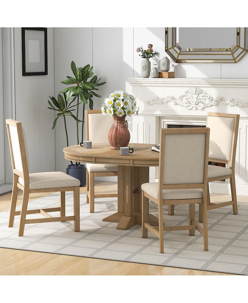Streamdale Furniture 5-Piece Extendable Round Dining Set with 4 Upholstered Chairs