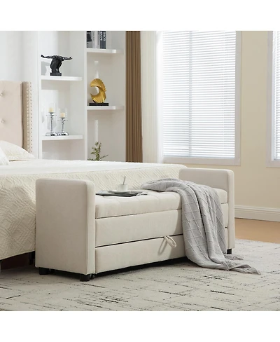 Streamdale Furniture 58" Modern Upholstered Storage Bench with Rolled Arms, Beige