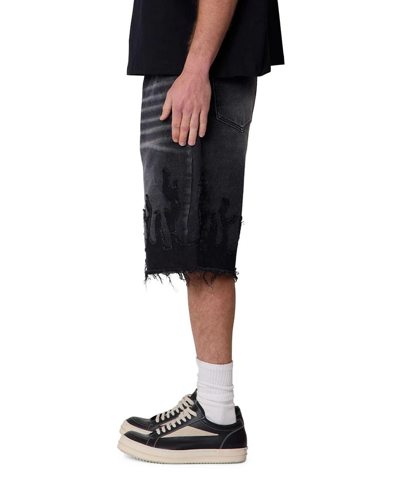 mnml Men's Baggy Flame Denim Shorts