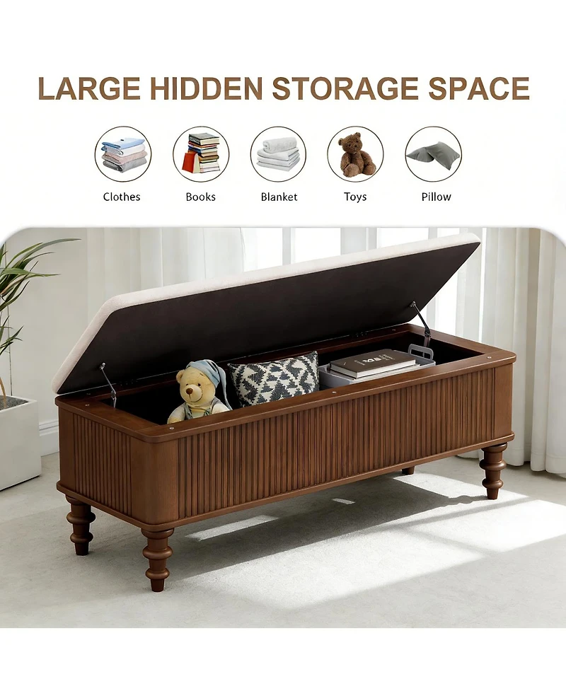 Streamdale Furniture 50.8-inch Multi-Functional Linen Storage Ottoman Bench