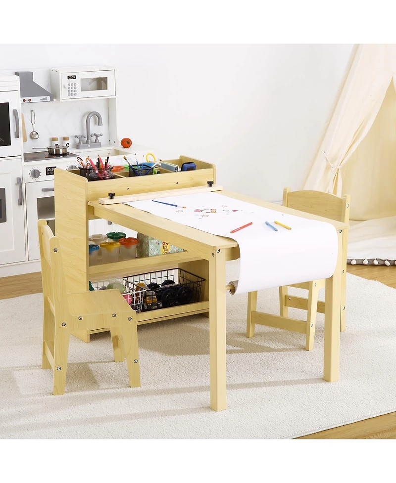 homfan Toddler Craft Play Wood Activity Desk Kids Art Table with Large Storage Shelves for Writing Drawing,Nursery, Children's Wooden Furniture